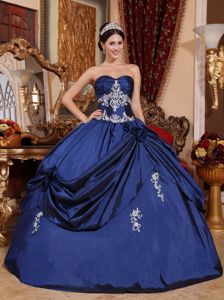 Appliques Navy Blue Sweet Sixteen Dresses with Hand Made Flowers