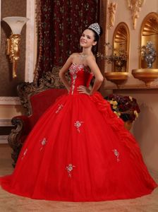 Sexy Red Ball Gown Sweetheart Dress for Sweet 15 with Appliques