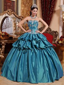 Teal Hand Made Flowers Quinceanera Party Dresses with Appliques