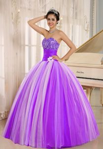 Muti-Colored Ruched Quince Party Dress with Hand Made Flowers