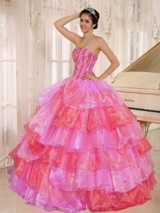 Colorful Multi-tiered Quinceanera Party Dress with Appliques