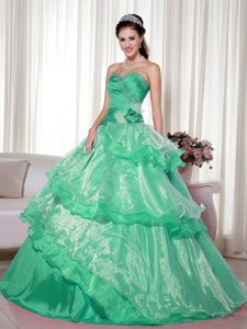 Beading Medium Spring Green Dresses off 15 with Tiers and Flower