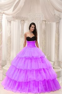 Beading Multi-tiered Lilac Hand Black Quinceanera Dresses