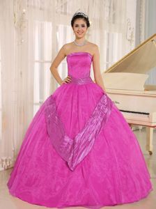 Eye-catching Beading Hot Pink Strapless Quinceanera Party Dress