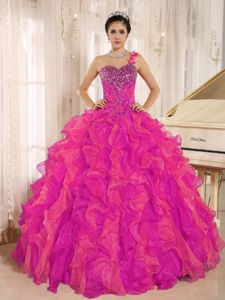 Beading Multi-colored Quinceanera Party Dress with One Shoulder