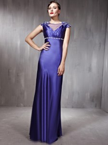 Floor Length Side Zipper Mother of the Bride Dress Purple for Prom and Party with Beading