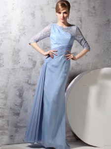 Scoop Half Sleeves Chiffon Mother Dresses Beading and Ruching Zipper