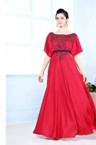 Fantastic Red Satin Zipper Bateau Sleeveless Floor Length Mother of the Bride Dress Beading