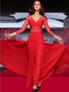 Fine Red Chiffon Zipper Mother of Groom Dress Sleeveless Floor Length Lace