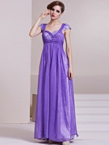 Amazing Lavender Square Side Zipper Sequins and Ruching Mother Dresses Cap Sleeves