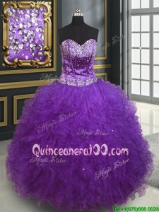 Pretty Ball Gowns Sweet 16 Quinceanera Dress Eggplant Purple Sweetheart Tulle Sleeveless Floor Length Lace Up