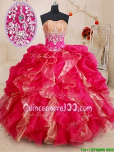 Enchanting Red Sweetheart Neckline Beading and Ruffles Sweet 16 Dresses Sleeveless Lace Up