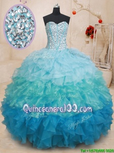 Delicate Multi-color Sweet 16 Dresses Military Ball and Sweet 16 and Quinceanera and For withBeading and Ruffles Sweetheart Sleeveless Lace Up