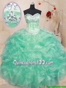 Exquisite Apple Green Sleeveless Floor Length Beading and Ruffles Lace Up Quinceanera Gowns