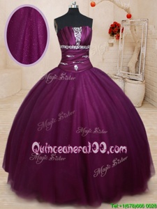 On Sale Dark Purple Strapless Lace Up Beading Quinceanera Gown Sleeveless