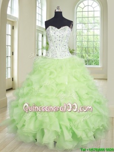 Gorgeous Floor Length Lace Up Quinceanera Dresses Yellow Green and In forMilitary Ball and Sweet 16 and Quinceanera withBeading and Ruffles