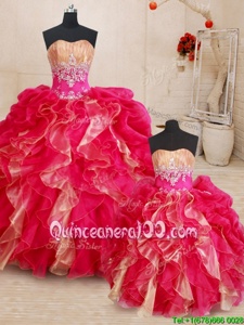 Customized Multi-color Sweetheart Neckline Beading and Ruffles 15 Quinceanera Dress Sleeveless Lace Up