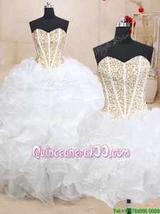 Spectacular Three Piece Sleeveless Floor Length Beading and Ruffles Lace Up Sweet 16 Quinceanera Dress with White