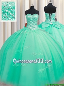 Top Selling Ball Gowns 15 Quinceanera Dress Turquoise Sweetheart Tulle Sleeveless Floor Length Lace Up