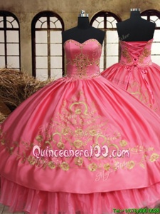 Top Selling Floor Length Lace Up Quinceanera Dress Pink and In forMilitary Ball and Sweet 16 and Quinceanera withBeading and Embroidery