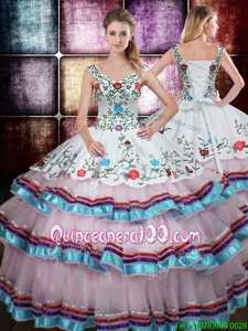 Modern Ball Gowns Quinceanera Dress Multi-color Straps Taffeta Sleeveless Floor Length Lace Up