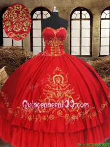 Dazzling Wine Red Organza and Taffeta Lace Up Quinceanera Dress Sleeveless Floor Length Beading and Embroidery