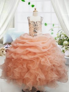 Eye-catching Straps Organza Sleeveless Floor Length Little Girl Pageant Dress and Beading and Ruffles and Pick Ups