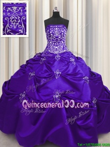 Best Embroidery Floor Length Ball Gowns Sleeveless Purple Quinceanera Gowns Lace Up