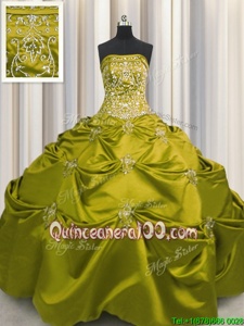 Embroidery Olive Green Sleeveless Taffeta Lace Up Sweet 16 Dresses forMilitary Ball and Sweet 16 and Quinceanera