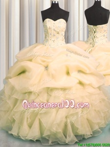Free and Easy Visible Boning Sleeveless Beading and Ruffles and Pick Ups Lace Up Sweet 16 Quinceanera Dress