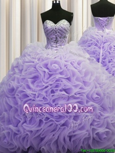 Luxurious Rolling Flowers Brush Train Lavender Sleeveless Beading and Pick Ups Lace Up Quinceanera Dresses