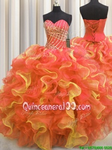 Artistic Multi-color Ball Gowns Sweetheart Sleeveless Organza Floor Length Lace Up Beading and Ruffles Quinceanera Dress