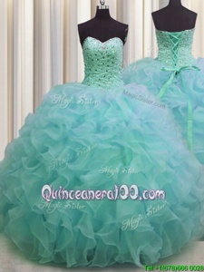 Deluxe Sleeveless Lace Up Floor Length Beading and Ruffles 15 Quinceanera Dress