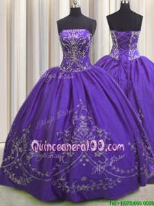 Admirable Dark Purple Sleeveless Floor Length Beading and Embroidery Lace Up Quinceanera Dresses