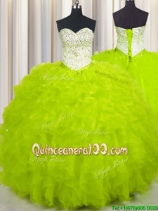 Spectacular Sleeveless Beading and Ruffles Lace Up Quinceanera Gown
