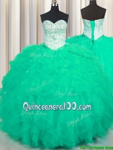 Affordable Sweetheart Sleeveless Tulle Quinceanera Gown Beading and Ruffles Lace Up