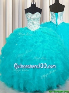 New Arrival Aqua Blue Sleeveless Tulle Lace Up Quinceanera Gown forMilitary Ball and Sweet 16 and Quinceanera