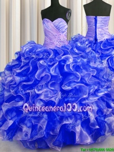 Stunning Ball Gowns Quinceanera Dresses Royal Blue Sweetheart Organza Sleeveless Floor Length Lace Up