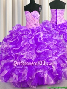 Purple Sweetheart Lace Up Beading and Ruffles Vestidos de Quinceanera Sleeveless