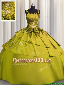 Perfect Yellow Green Satin Lace Up Spaghetti Straps Sleeveless Floor Length Quinceanera Dresses Beading and Embroidery