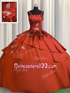 Edgy Embroidery Floor Length Ball Gowns Sleeveless Rust Red Quinceanera Dresses Lace Up