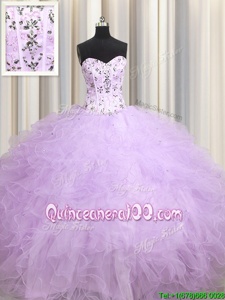 Romantic Visible Boning Sleeveless Beading and Appliques and Ruffles Lace Up Vestidos de Quinceanera