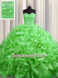 Captivating Pick Ups With Train Spring Green Quinceanera Gowns Sweetheart Sleeveless Court Train Lace Up