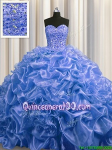 Great Pick Ups With Train Blue 15th Birthday Dress Sweetheart Sleeveless Court Train Lace Up