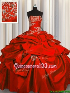 Top Selling Pick Ups Floor Length Ball Gowns Sleeveless Red Quince Ball Gowns Lace Up