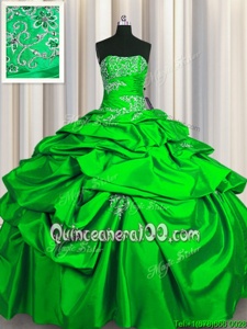 Lovely Pick Ups Green Sleeveless Taffeta Lace Up Quince Ball Gowns forMilitary Ball and Sweet 16 and Quinceanera