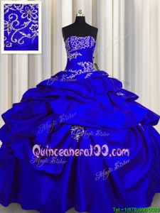 Extravagant Royal Blue Quinceanera Dresses Military Ball and Sweet 16 and Quinceanera and For withAppliques and Pick Ups Strapless Sleeveless Lace Up