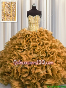 Visible Boning Gold Sleeveless Organza Lace Up Sweet 16 Dress forMilitary Ball and Sweet 16 and Quinceanera