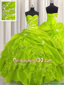 Dramatic Spring Green Ball Gowns Organza Sweetheart Sleeveless Beading and Appliques and Ruffles Floor Length Lace Up Sweet 16 Quinceanera Dress
