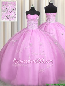 Chic Beading and Appliques Vestidos de Quinceanera Lilac Lace Up Sleeveless Floor Length